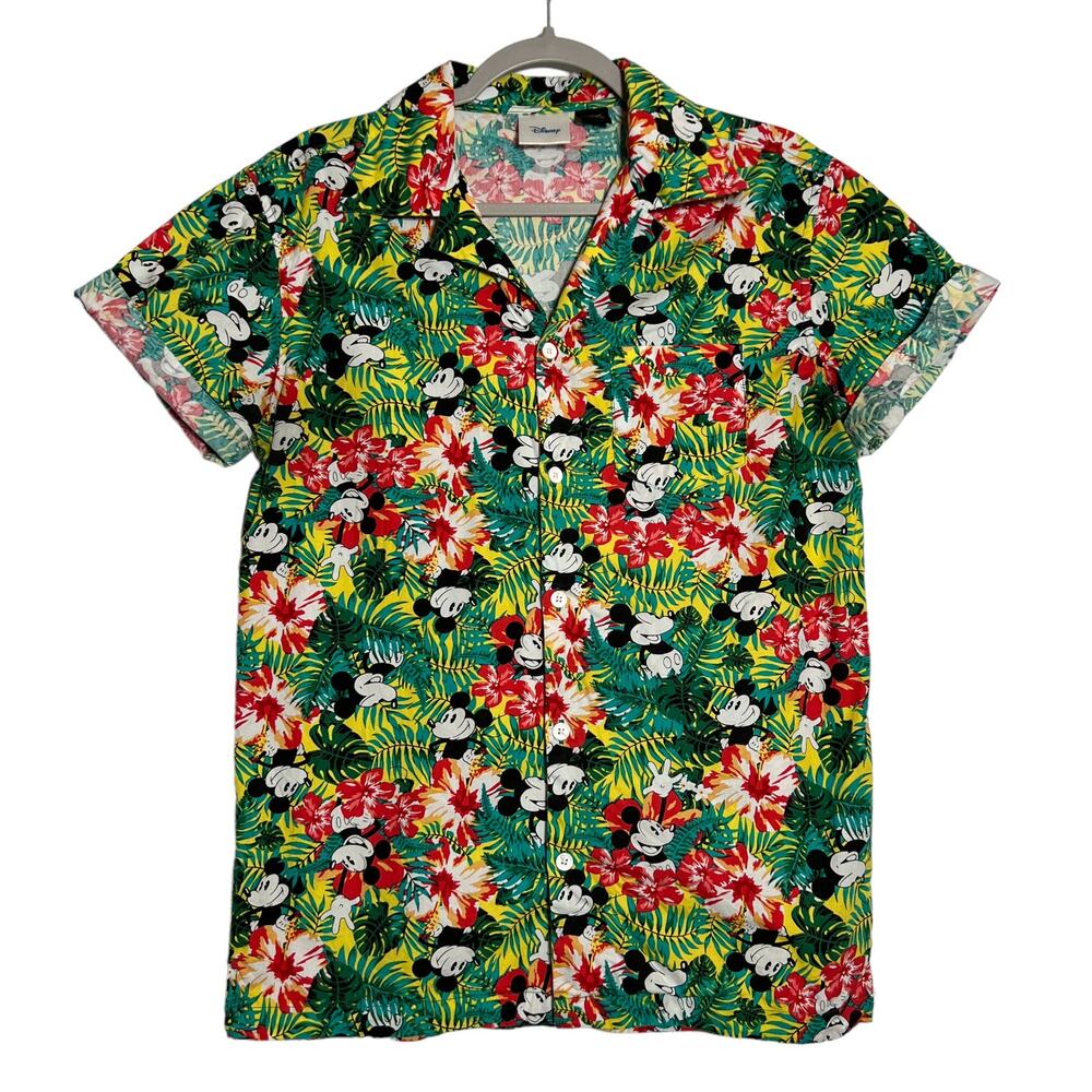 Disney Mickey Mouse Hawaiian Shirt SIZE S Tropical Floral Button Up Resort
